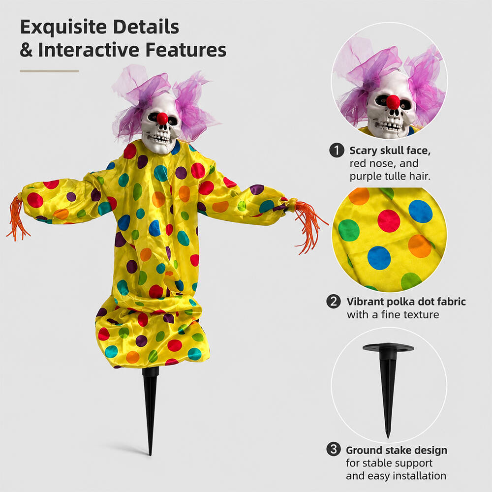 Halloween Decoration 39.4'' Scary Skeleton Clown Ornament Yard Stake Prop with Flashing Eyes and Spooky – alternate product v