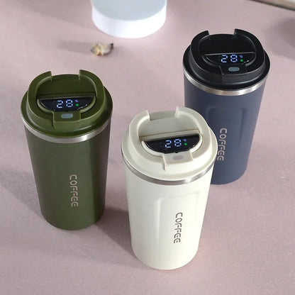 Stainless steel thermos mug with intelligent temperature display - TempMate