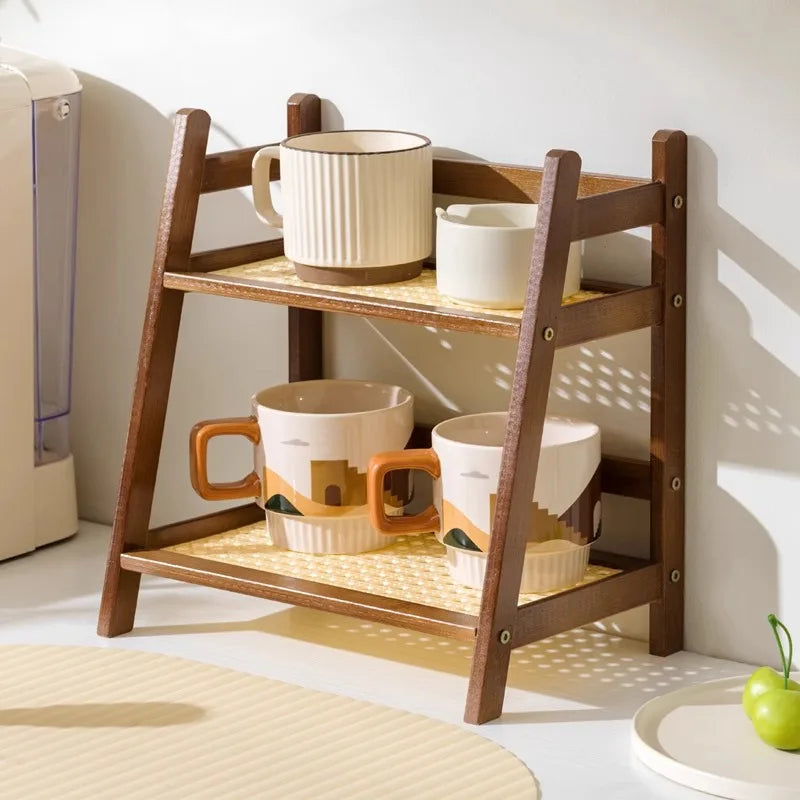 2 Tier Bamboo Kitchen Shelf - Kitchen Desk Organizer