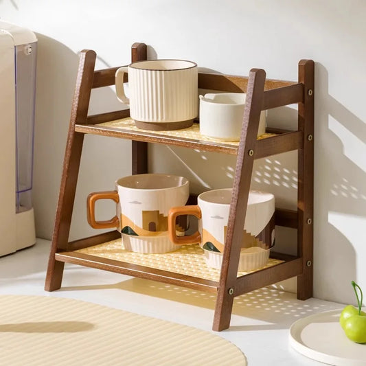 2 Tier Bamboo Kitchen Shelf - Kitchen Desk Organizer
