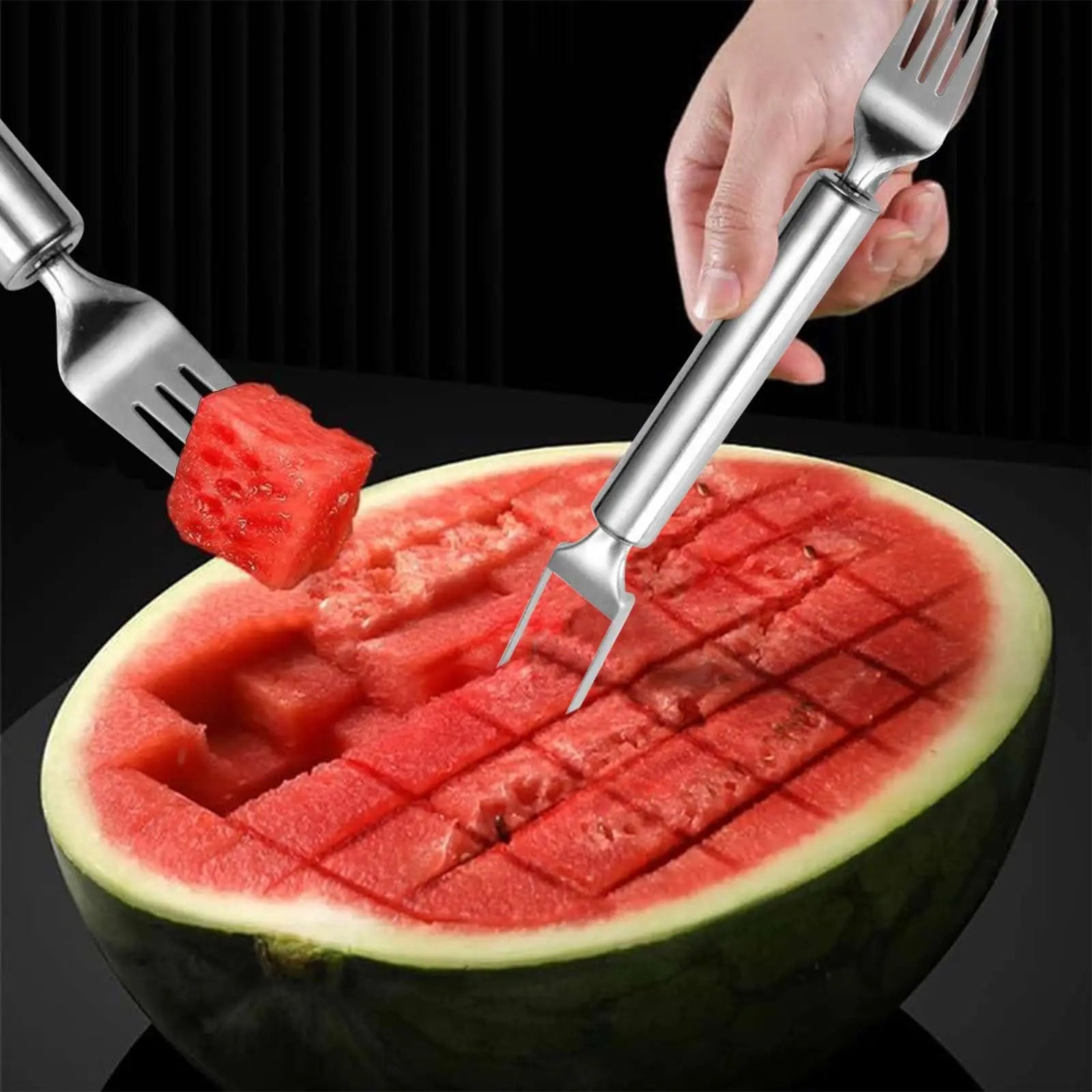 Stainless steel watermelon slicer with fork – alternate product view 3