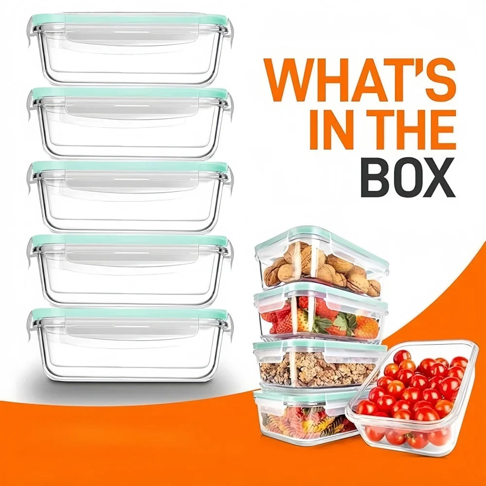 Glass food container set with lid