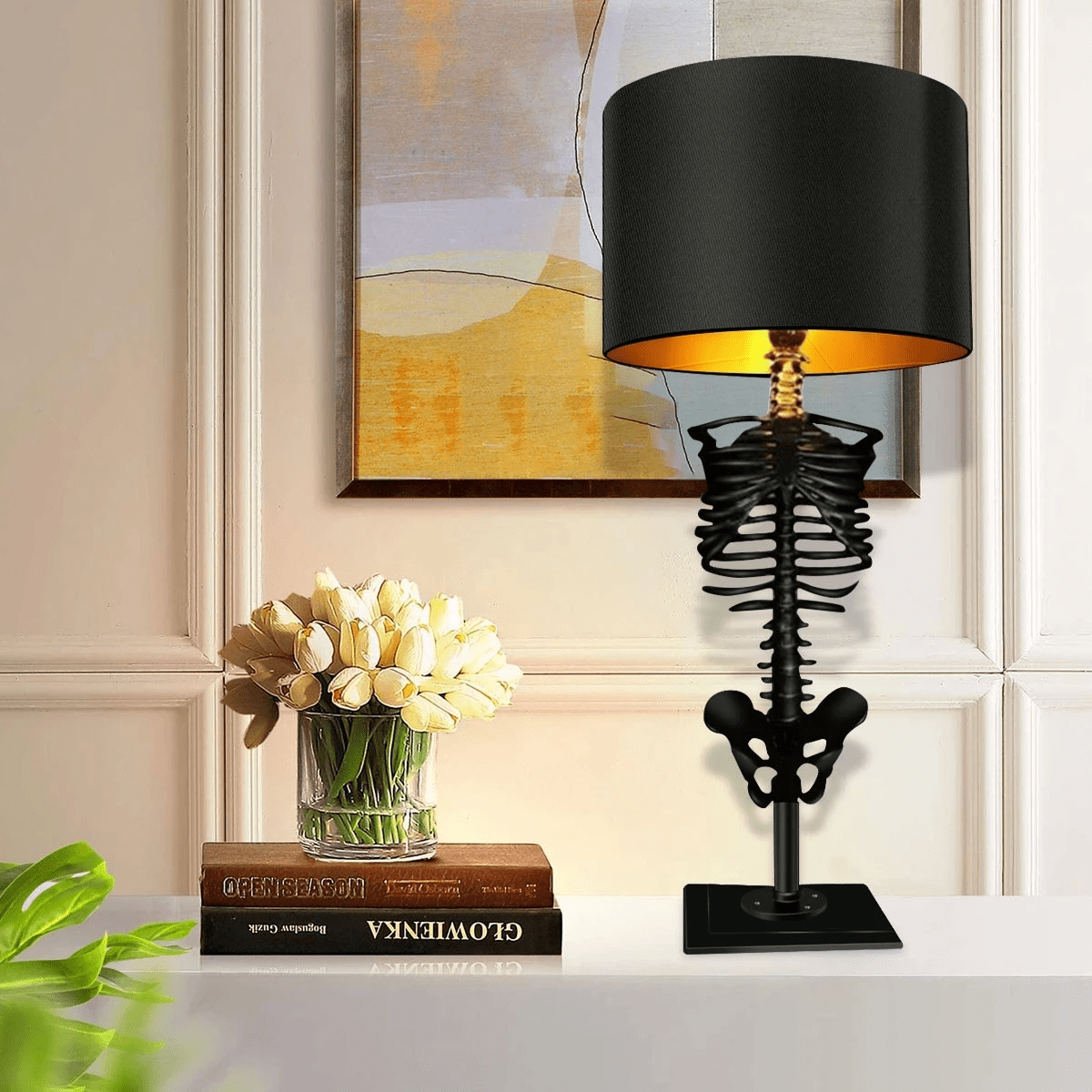 Resin Skeleton Desk Lamp 13.8 in Black Gothic Bedside Accent Light Warm Atmospheric Mood Lighting for – alternate product vie
