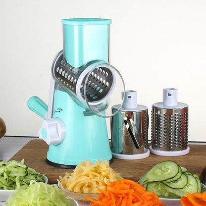 Rotating vegetable cutter with 3 stainless steel drums