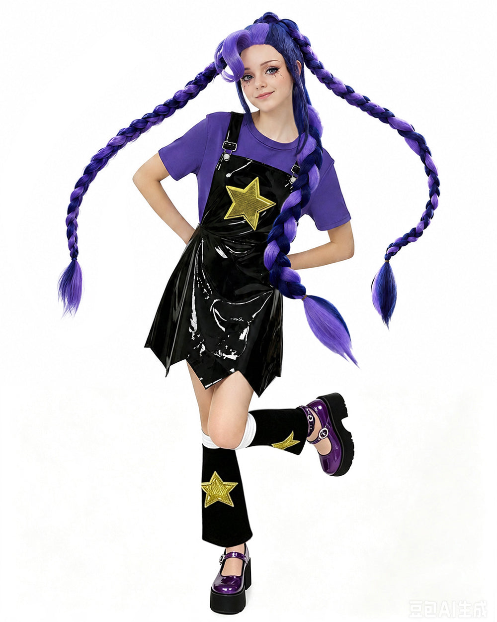 Adult Chapter 5 Lily Costume Purple Horror Game Doll PU Leather Dress T-shirt Matching Leg Sleeves and – alternate product vi