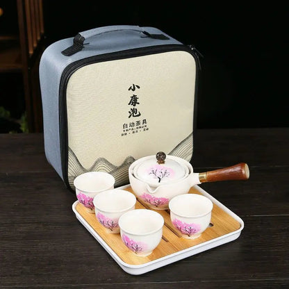 Ceramic teapot with cherry blossom decoration and rotating strainer – alternate product view 3