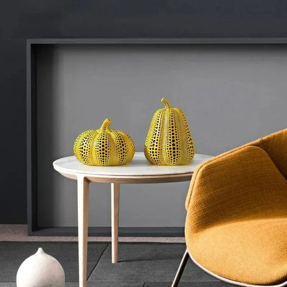 Yellow Resin Figurines Tabletop Accents Set Contemporary Shelf Decor Owl Pear Pumpkin Bird Sculptures 8 – alternate product v