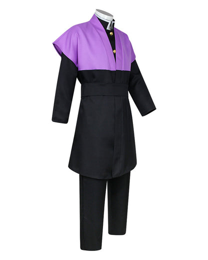 Mens Demon Hunter Costume Japanese Slayer Purple Sleeveless Kimono and Black Uniform Suit for Halloween – alternate product v