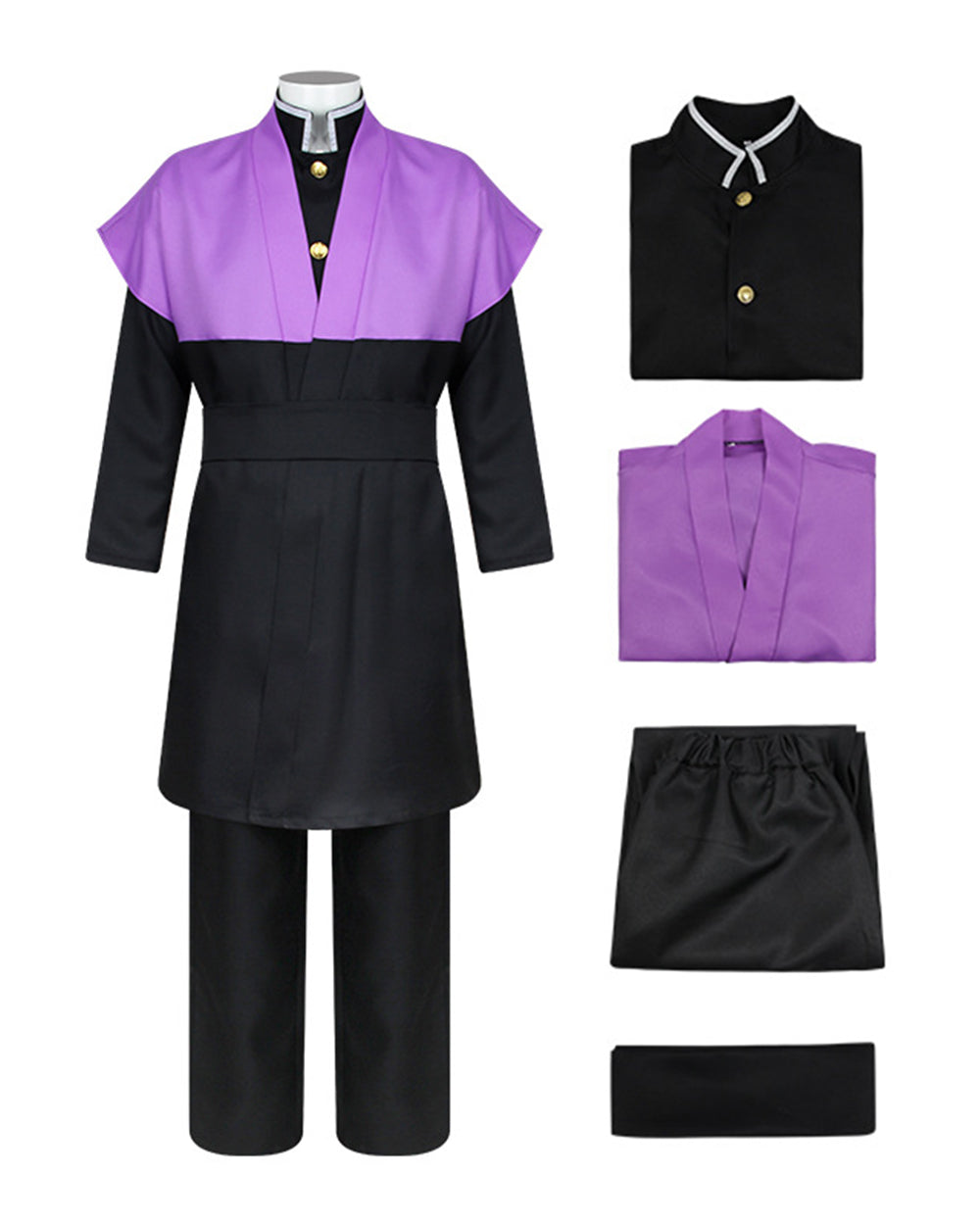 Mens Demon Hunter Costume Japanese Slayer Purple Sleeveless Kimono and Black Uniform Suit for Halloween – alternate product v