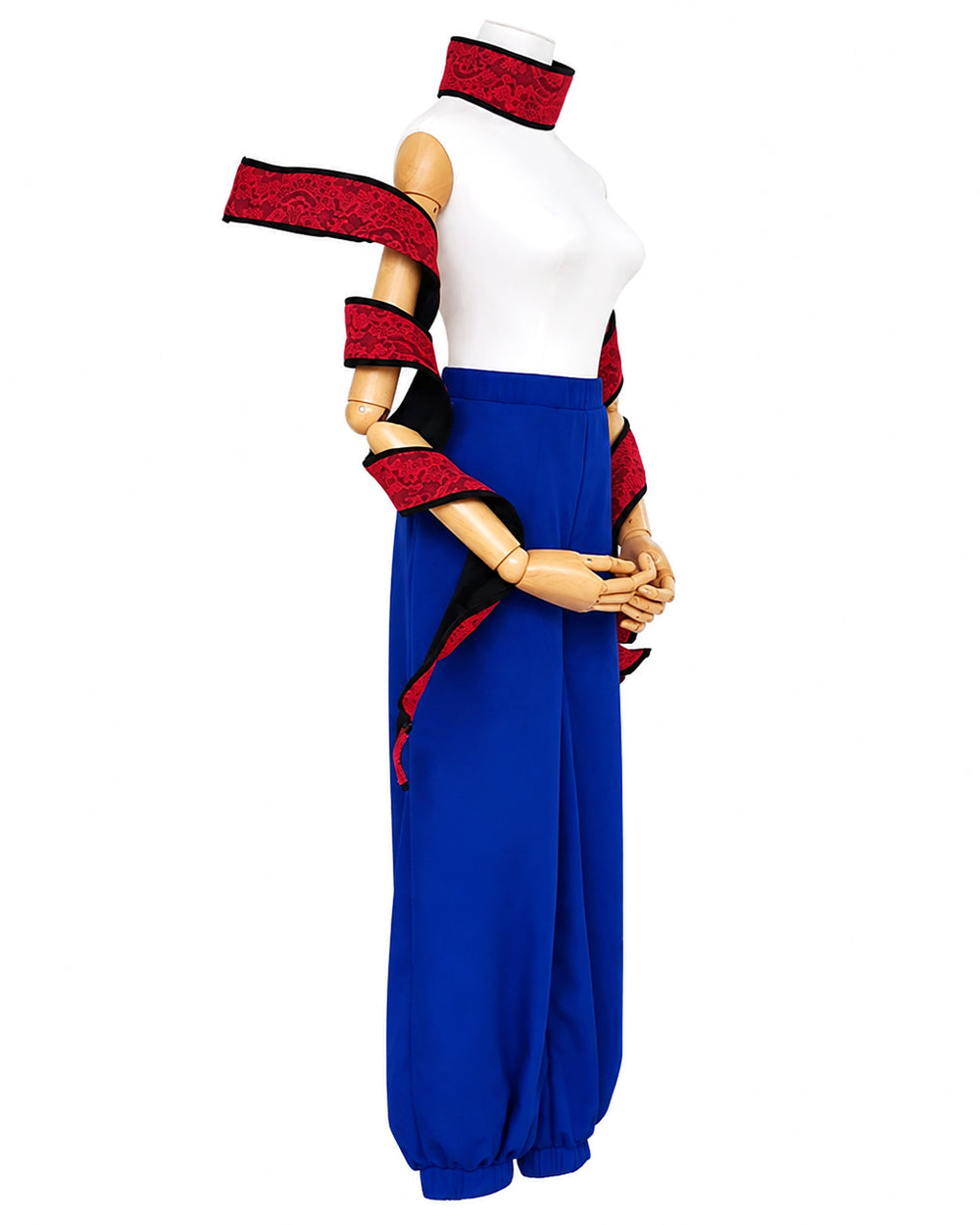 Adult Demon Brother Outfit Blue Baggy Pants Red Neck Choker and Arm Bandages Set for Cosplay – alternate product view 5