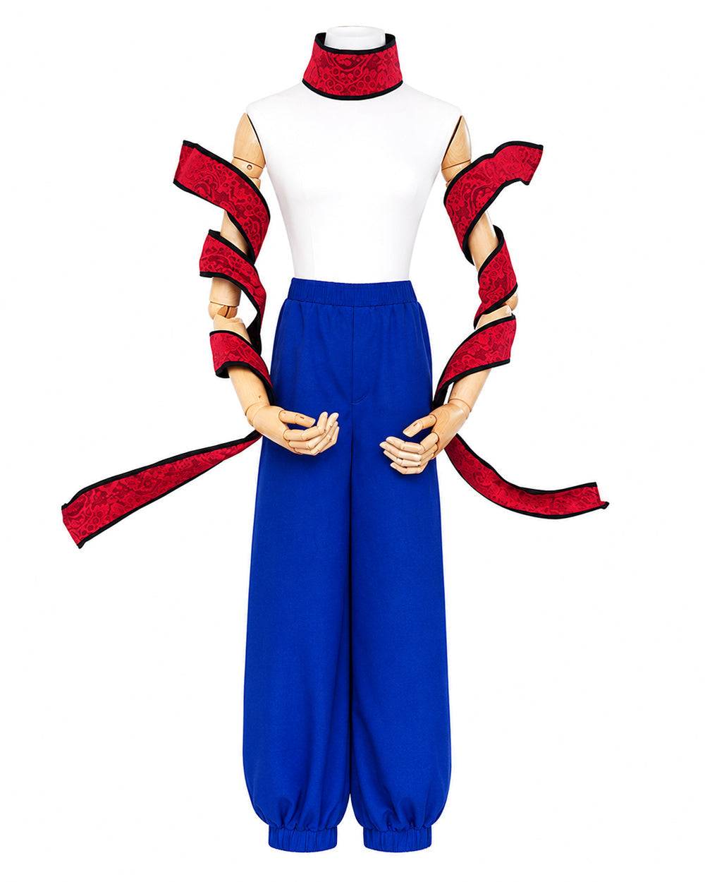Adult Demon Brother Outfit Blue Baggy Pants Red Neck Choker and Arm Bandages Set for Cosplay – alternate product view 4