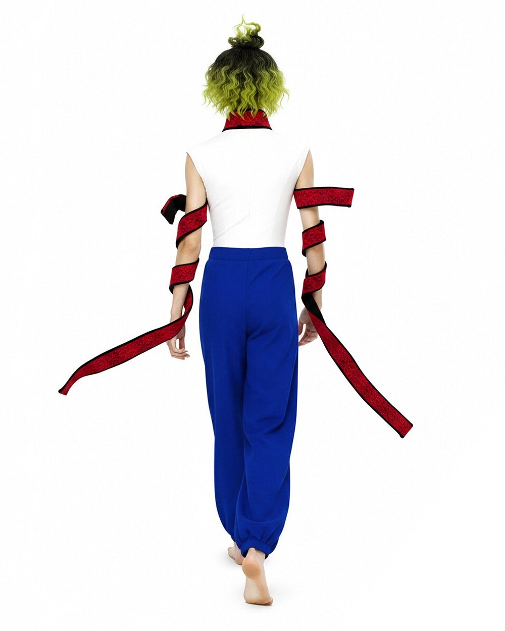 Adult Demon Brother Outfit Blue Baggy Pants Red Neck Choker and Arm Bandages Set for Cosplay – alternate product view 3
