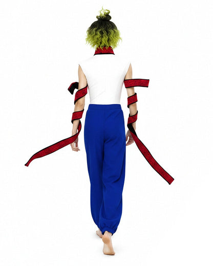 Adult Demon Brother Outfit Blue Baggy Pants Red Neck Choker and Arm Bandages Set for Cosplay – alternate product view 3