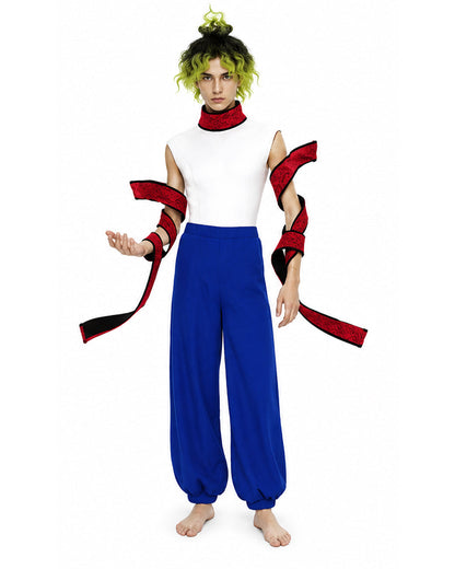 Adult Demon Brother Outfit Blue Baggy Pants Red Neck Choker and Arm Bandages Set for Cosplay – alternate product view 2