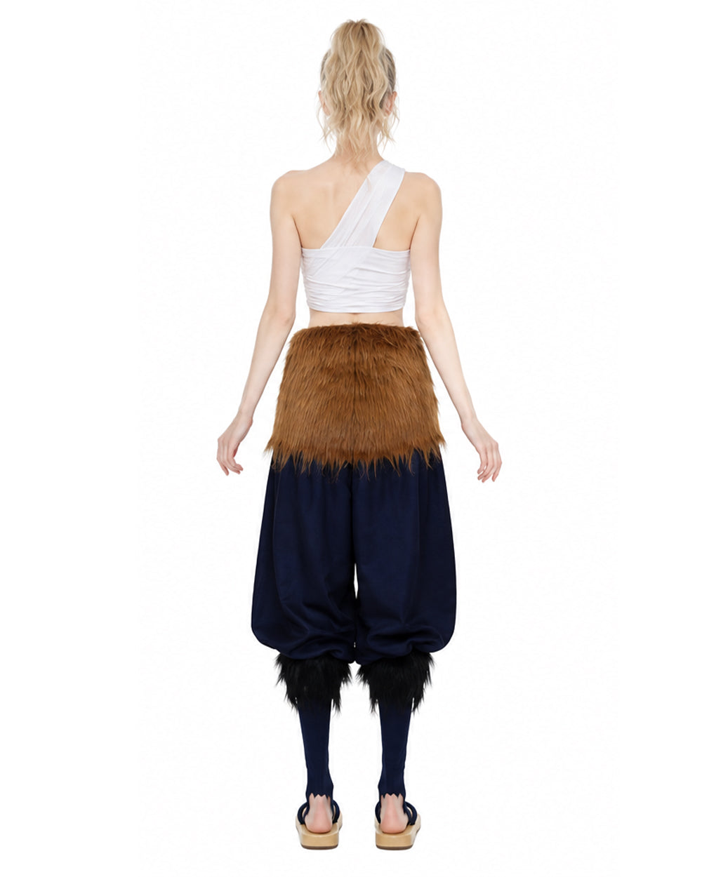 Women Wild Beast Costume White Tube Top Faux Fur Skirt and Blue Pants Socks Wraps Set for Halloween – alternate product view 