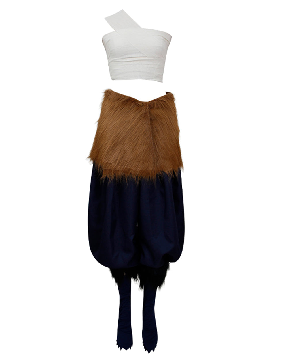 Women Wild Beast Costume White Tube Top Faux Fur Skirt and Blue Pants Socks Wraps Set for Halloween – alternate product view 