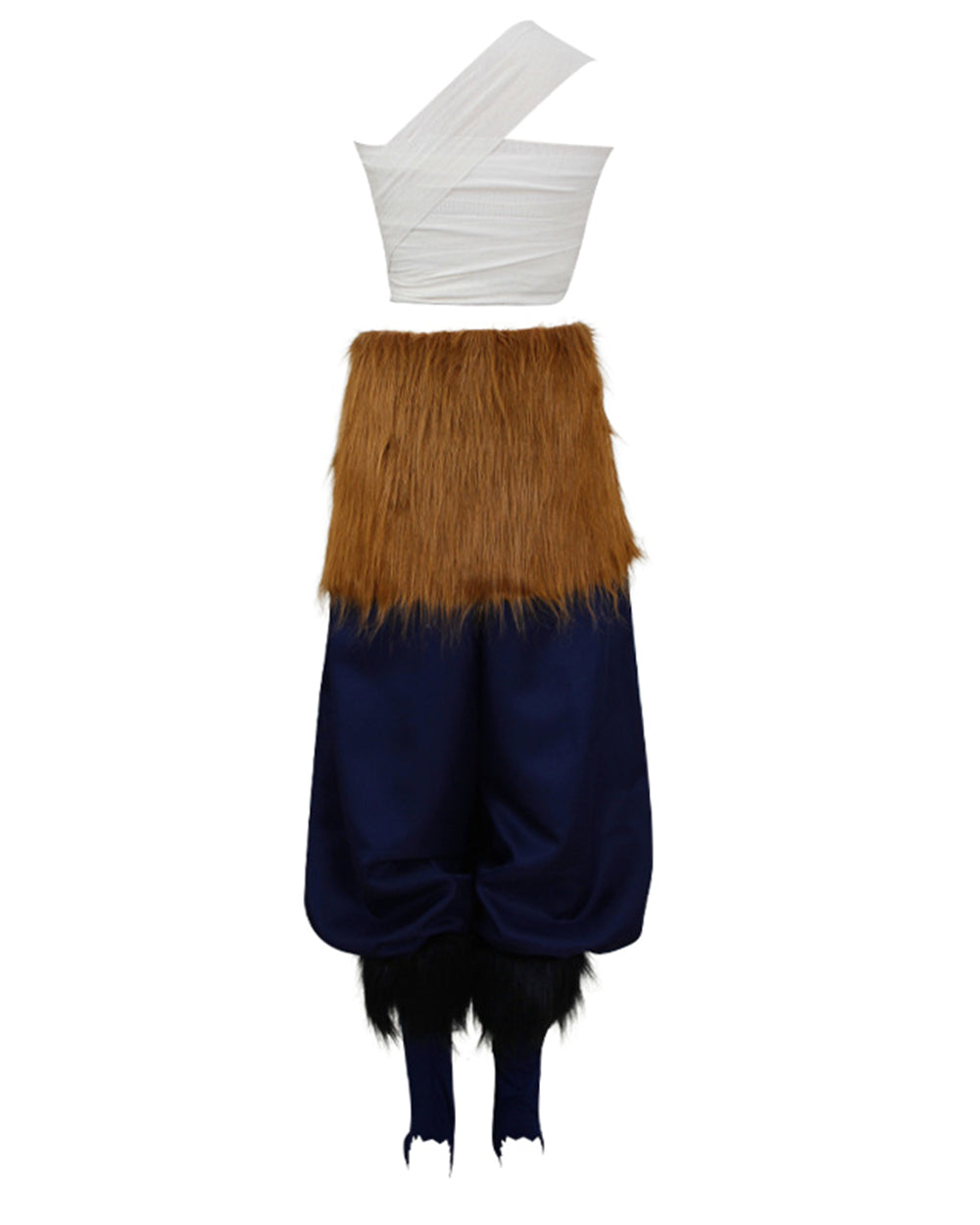 Women Wild Beast Costume White Tube Top Faux Fur Skirt and Blue Pants Socks Wraps Set for Halloween – alternate product view 