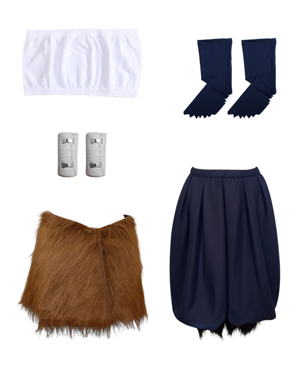 Women Wild Beast Costume White Tube Top Faux Fur Skirt and Blue Pants Socks Wraps Set for Halloween – alternate product view 