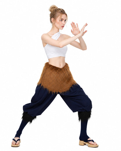 Women Wild Beast Costume White Tube Top Faux Fur Skirt and Blue Pants Socks Wraps Set for Halloween – alternate product view 
