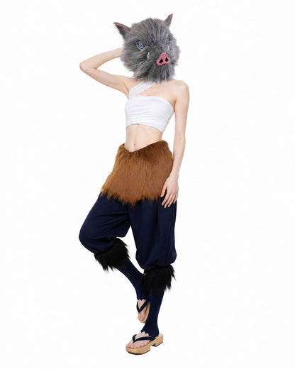 Women Wild Beast Costume White Tube Top Faux Fur Skirt and Blue Pants Socks Wraps Set for Halloween – alternate product view 