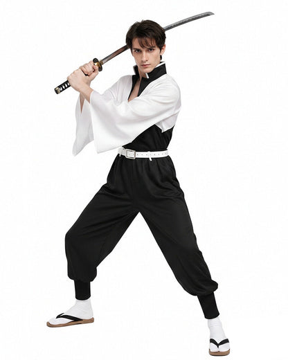Adult Wind Hashira Style Costume Open Front Black Uniform with White Belt Suit for Comic-con – alternate product view 2