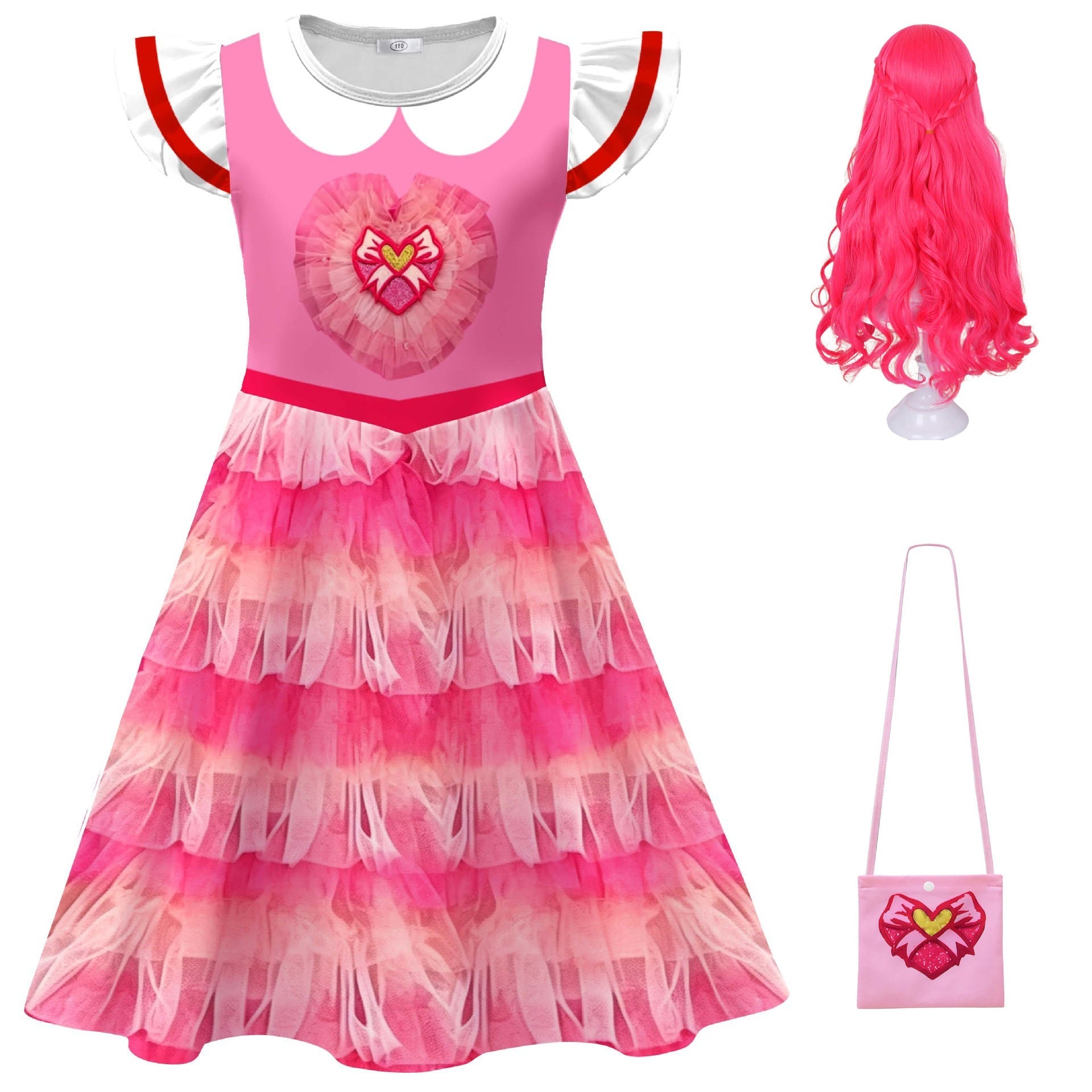 Toddler Girls Pink Princess Dress and Crossbag 2pcs Suit for Cosplay Events – alternate product view 5
