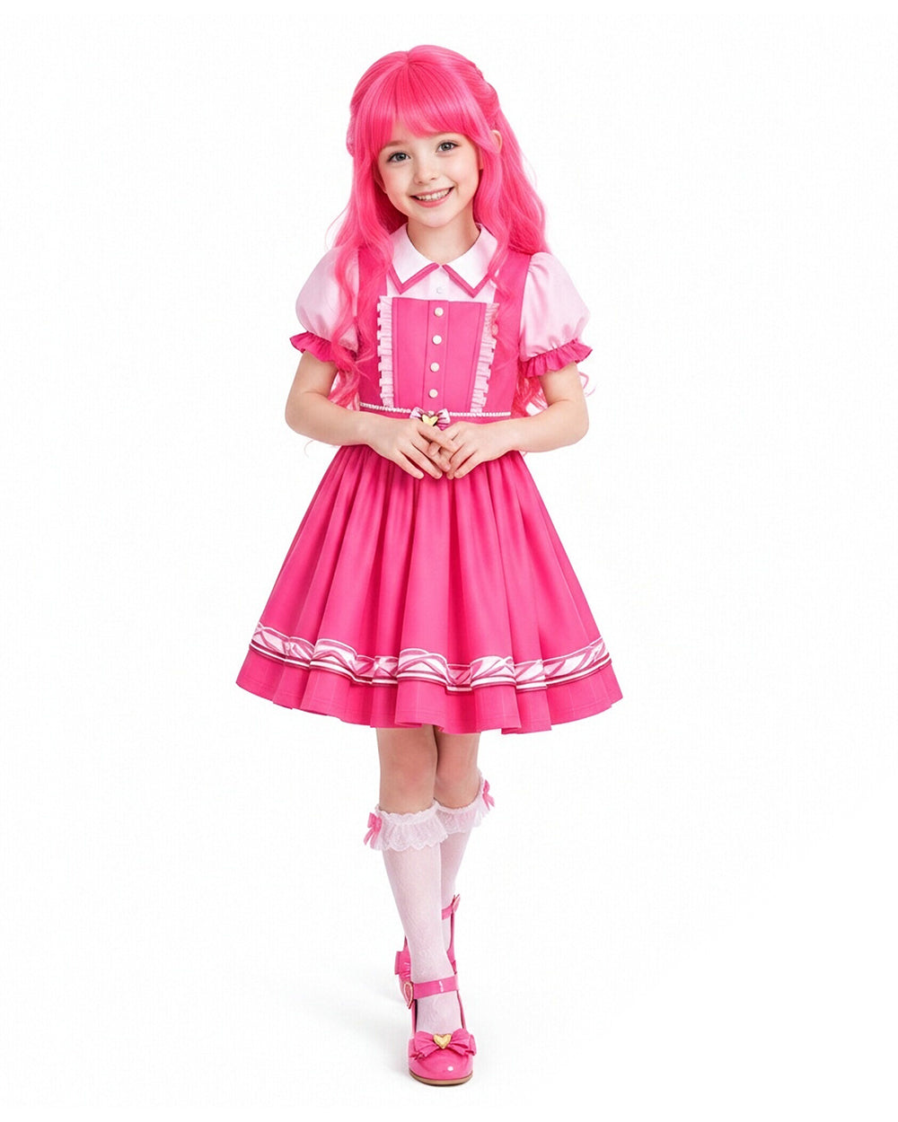 Pink Princess Dress Movie 5 Short Sleeve Dress and Wig for Themed Cosplay Party – alternate product view 3