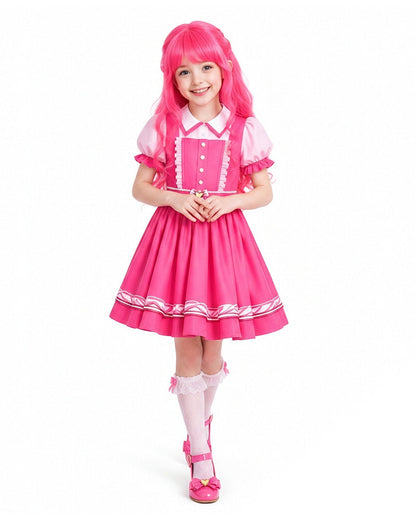Pink Princess Dress Movie 5 Short Sleeve Dress and Wig for Themed Cosplay Party – alternate product view 3