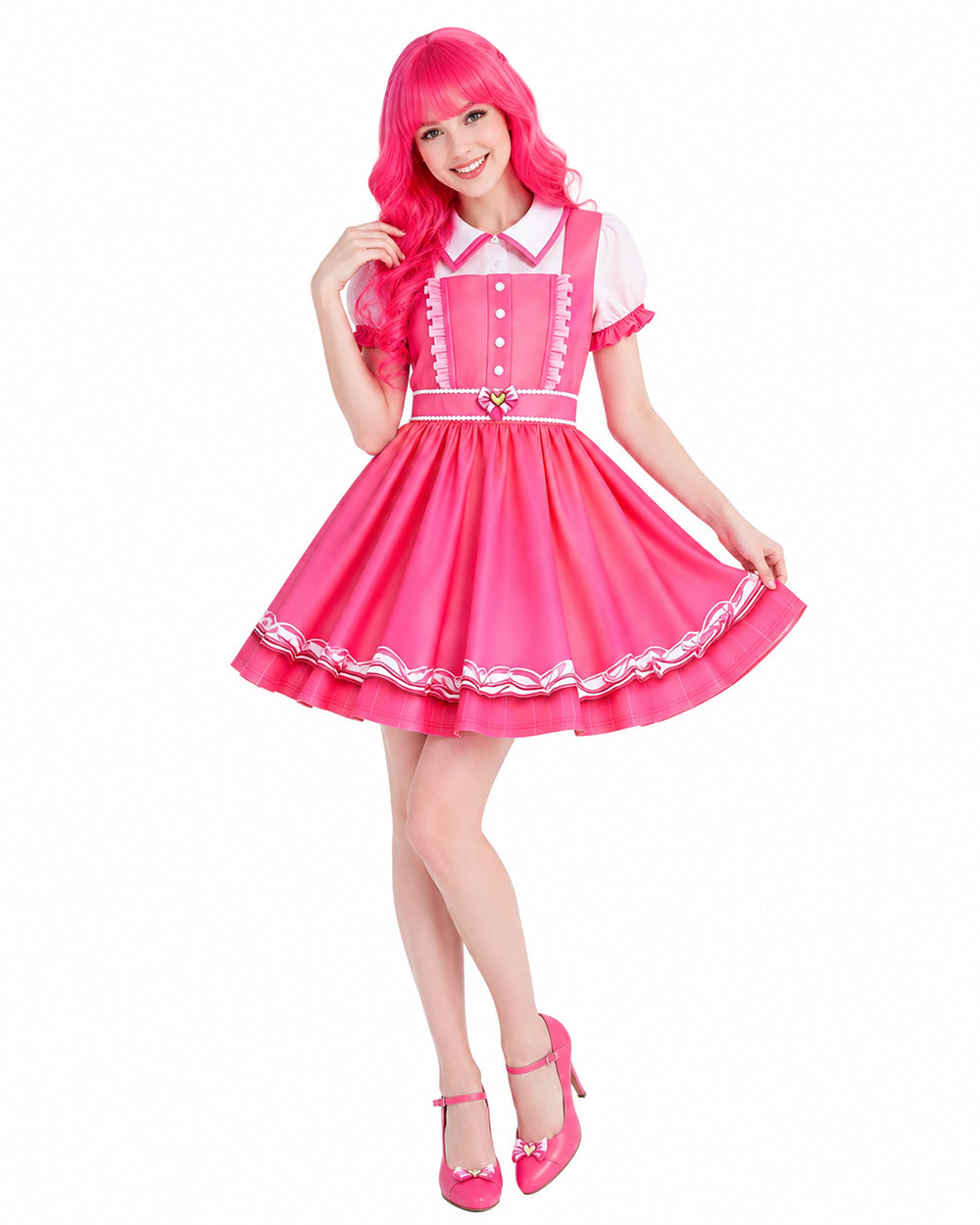 Pink Princess Dress Movie 5 Short Sleeve Dress and Wig for Themed Cosplay Party – alternate product view 4