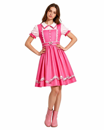 Pink Princess Dress Movie 5 Short Sleeve Dress and Wig for Themed Cosplay Party – alternate product view 5