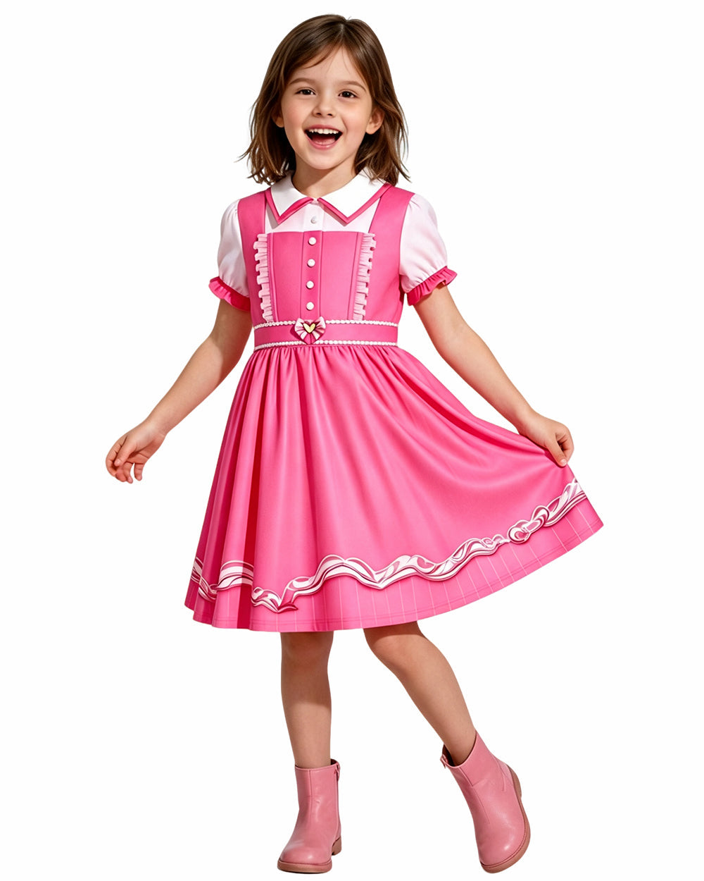 Pink Princess Dress Movie 5 Short Sleeve Dress and Wig for Themed Cosplay Party – alternate product view 6