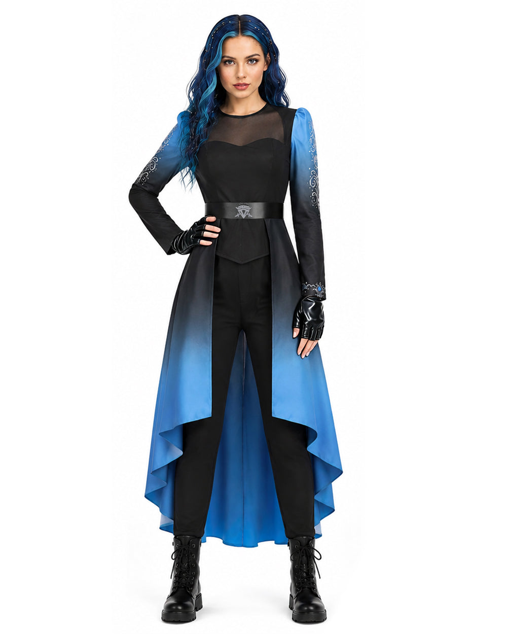 Princess Chloe Costume Blue Gradient Long Sleeve Cape Top Pants Belt and Gloves for Girls Women Dress-up – alternate product 