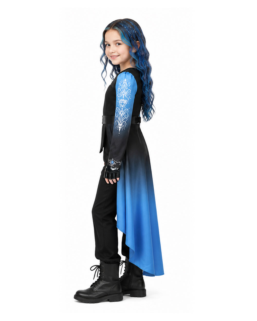 Princess Chloe Costume Blue Gradient Long Sleeve Cape Top Pants Belt and Gloves for Girls Women Dress-up – alternate product 