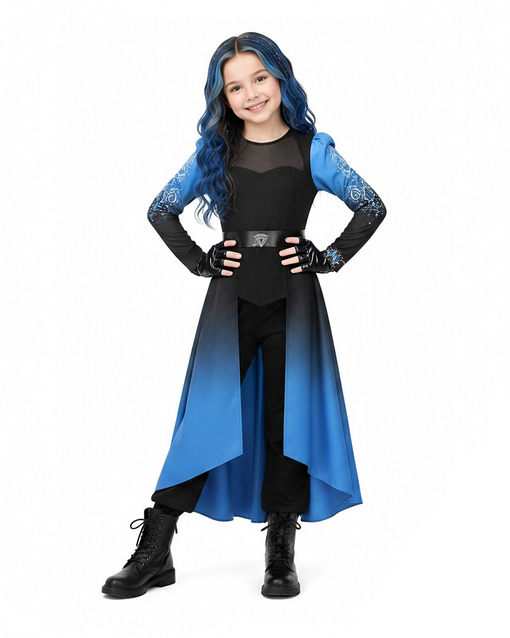 Princess Chloe Costume Blue Gradient Long Sleeve Cape Top Pants Belt and Gloves for Girls Women Dress-up – alternate product 