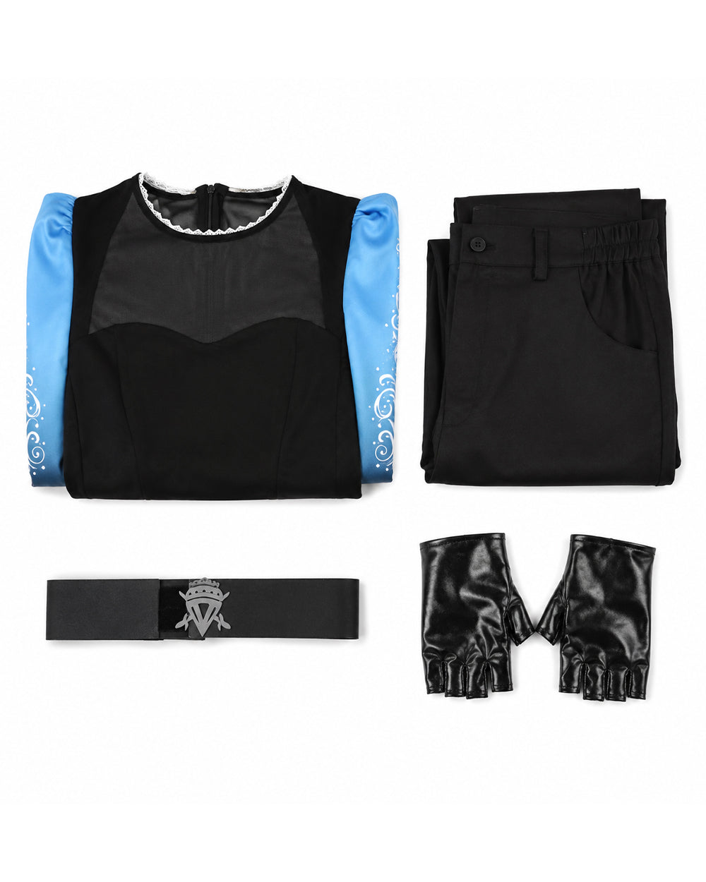 Princess Chloe Costume Blue Gradient Long Sleeve Cape Top Pants Belt and Gloves for Girls Women Dress-up – alternate product 