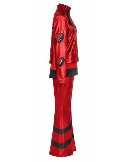 Red Princess Costume Queen of Hearts Daughter Metallic Shiny Jacket Shirt Pants 3pcs Suit for Dress-up – alternate product vi