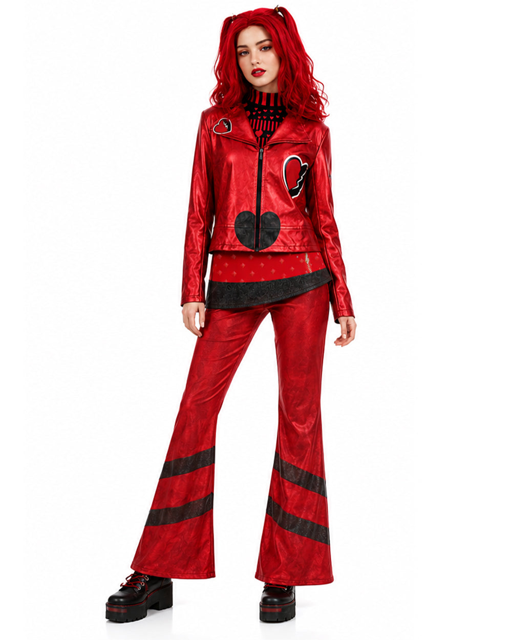 Red Princess Costume Queen of Hearts Daughter Metallic Shiny Jacket Shirt Pants 3pcs Suit for Dress-up
