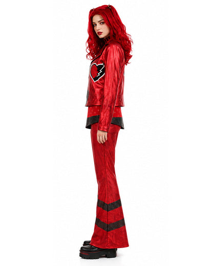Red Princess Costume Queen of Hearts Daughter Metallic Shiny Jacket Shirt Pants 3pcs Suit for Dress-up – alternate product vi