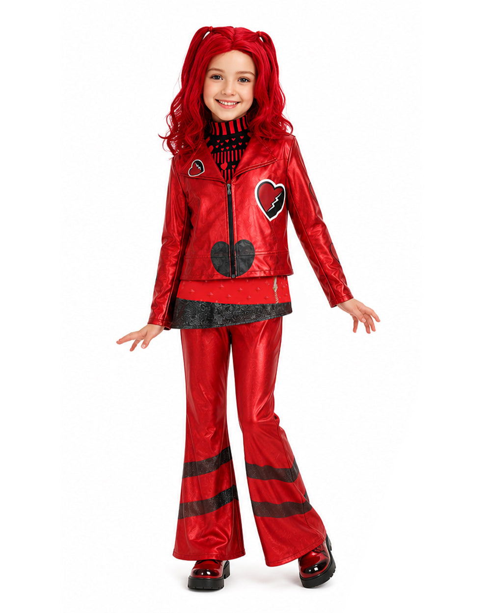 Red Princess Costume Queen of Hearts Daughter Metallic Shiny Jacket Shirt Pants 3pcs Suit for Dress-up – alternate product vi