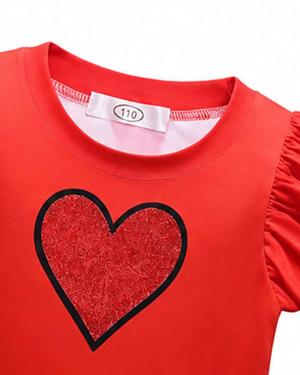 Girls Red Princess Dress Heart Print Flutter Sleeve Layered Tulle Dress for Halloween Cosplay – alternate product view 8
