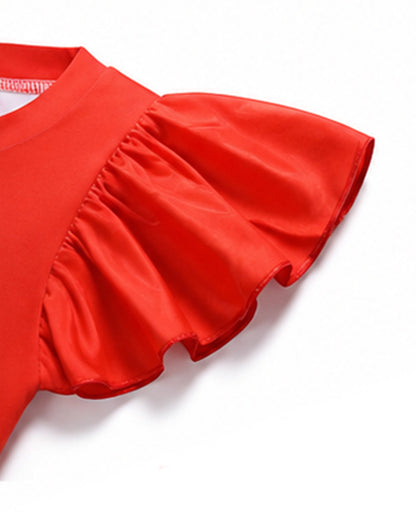 Girls Red Princess Dress Heart Print Flutter Sleeve Layered Tulle Dress for Halloween Cosplay – alternate product view 9