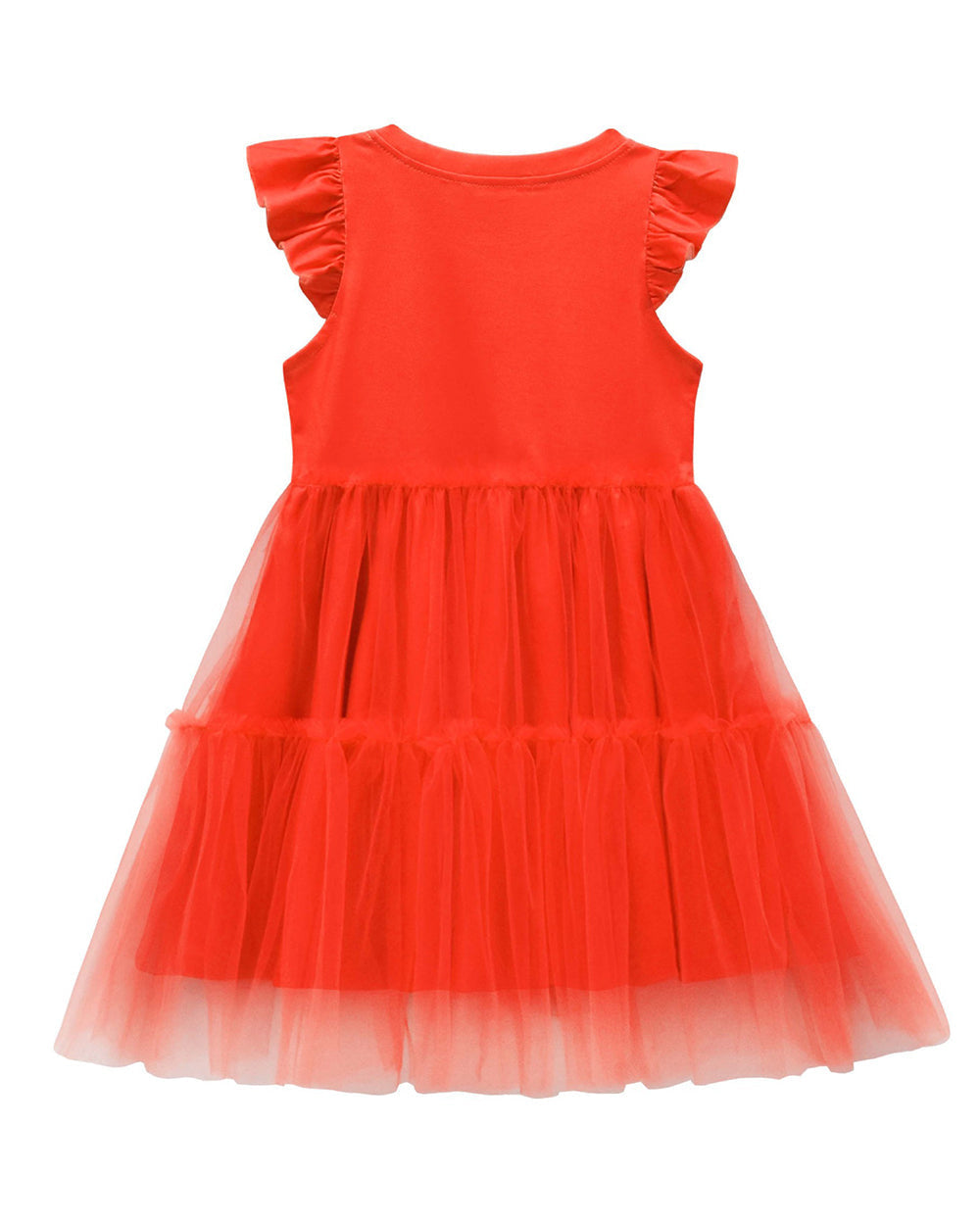 Girls Red Princess Dress Heart Print Flutter Sleeve Layered Tulle Dress for Halloween Cosplay – alternate product view 7