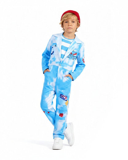 Royal Sailor Twin Costume Blue Jumpsuit with Striped Shirt and Hat for Kids Adults Halloween Cosplay – alternate product view