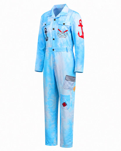 Royal Sailor Twin Costume Blue Jumpsuit with Striped Shirt and Hat for Kids Adults Halloween Cosplay – alternate product view