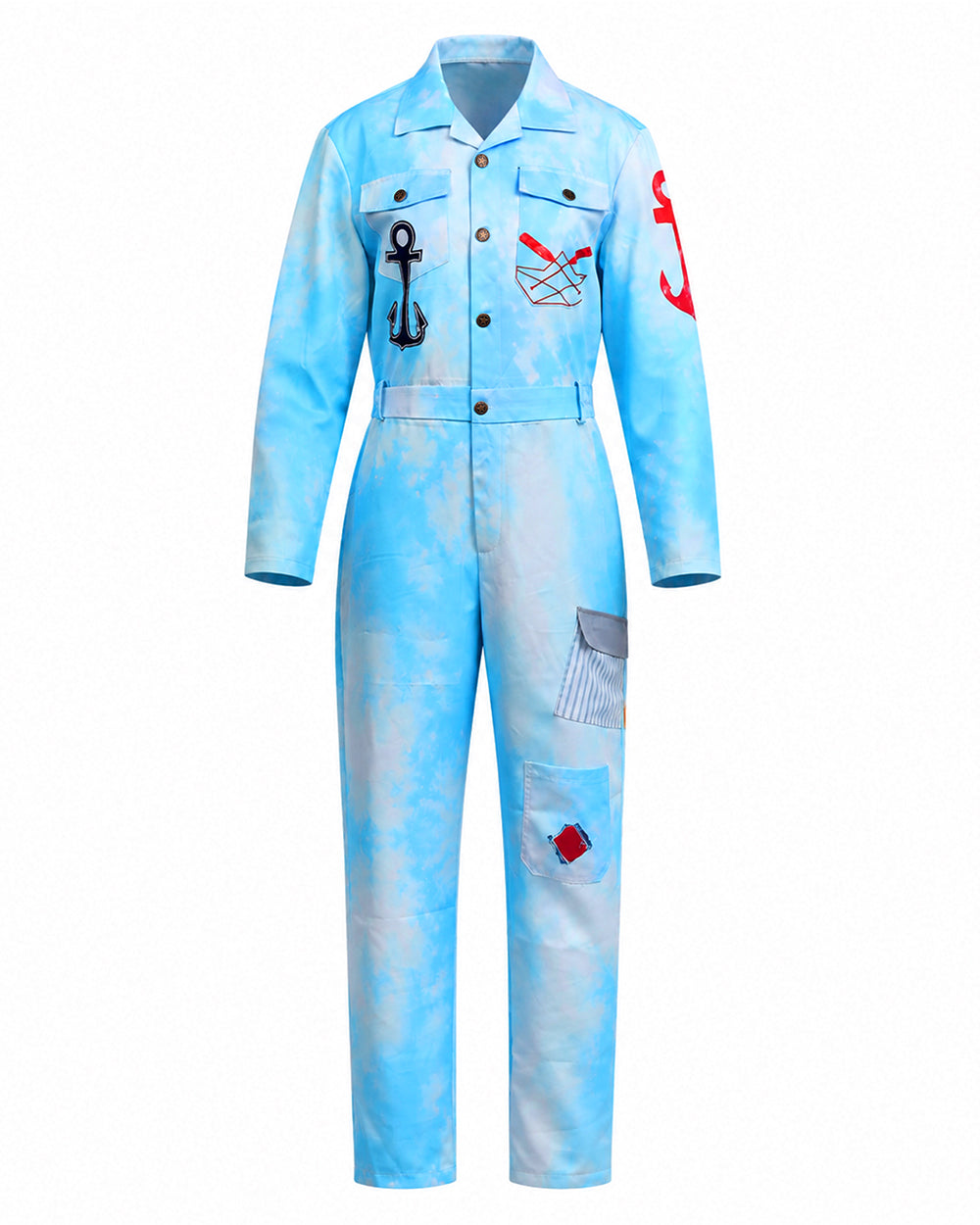 Royal Sailor Twin Costume Blue Jumpsuit with Striped Shirt and Hat for Kids Adults Halloween Cosplay – alternate product view