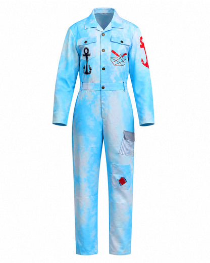 Royal Sailor Twin Costume Blue Jumpsuit with Striped Shirt and Hat for Kids Adults Halloween Cosplay – alternate product view