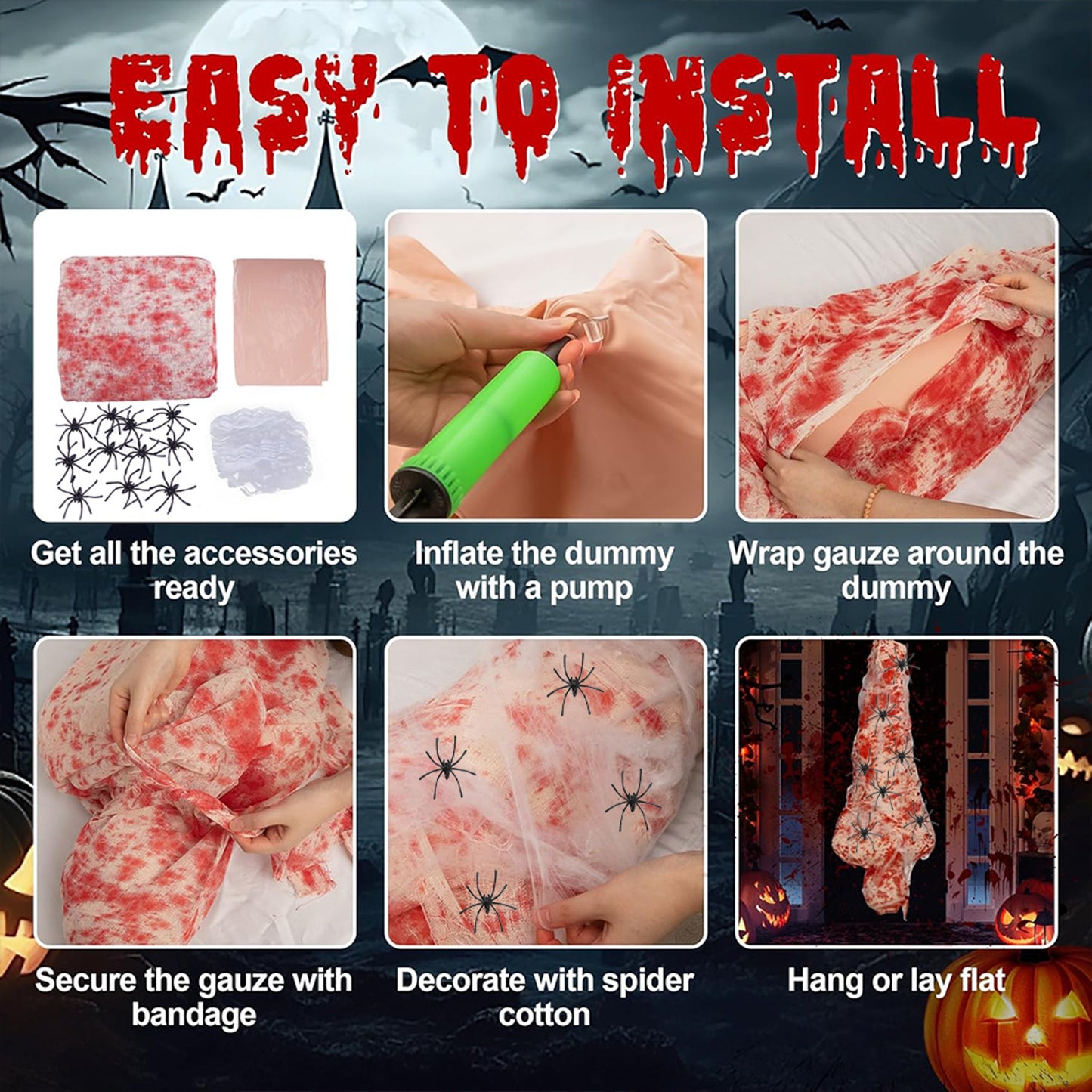 59-Inch Hanging Cocoon Corpse with Integrated Warm String Lights for Halloween – alternate product view 4
