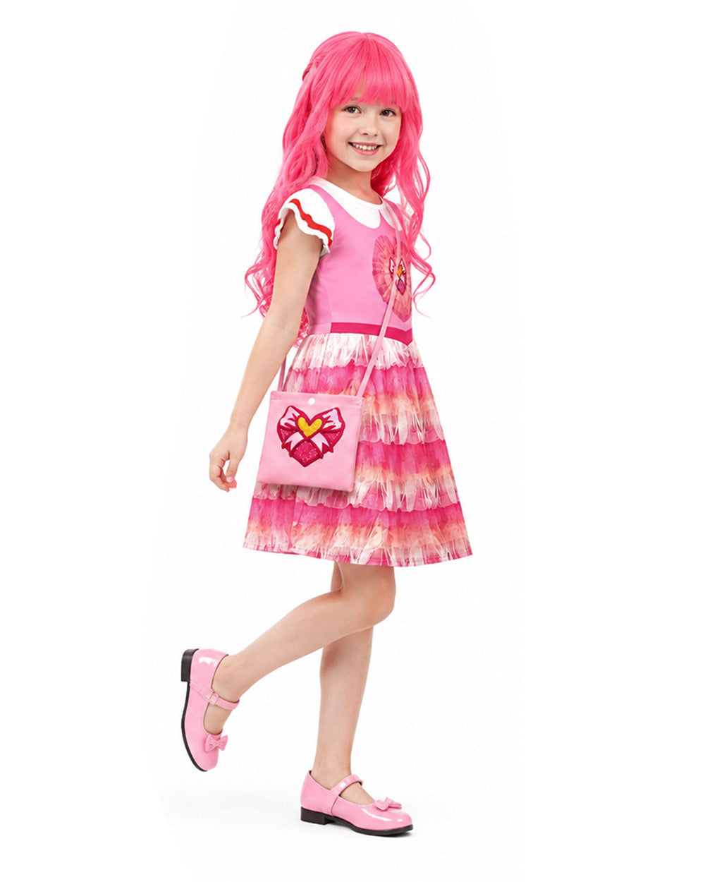 Toddler Girls Pink Princess Dress and Crossbag 2pcs Suit for Cosplay Events – alternate product view 2