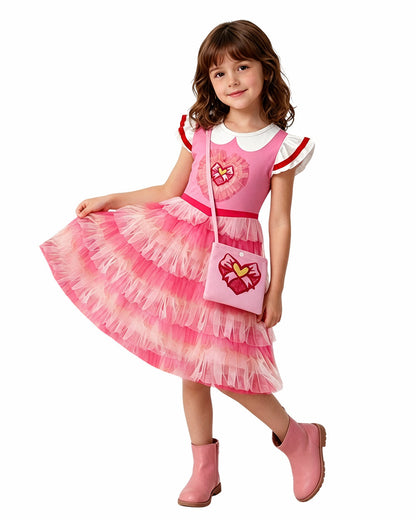 Toddler Girls Pink Princess Dress and Crossbag 2pcs Suit for Cosplay Events – alternate product view 4