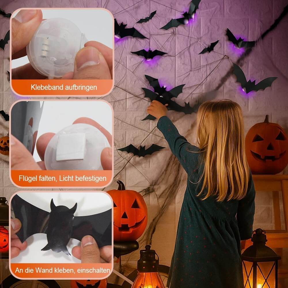 104PCS Halloween 3D Lighted Bats / Spider / Ghost Wall Decors – alternate product view 6